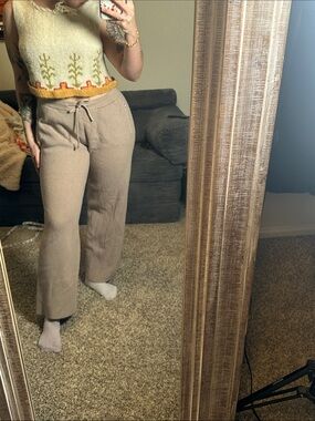 FIGS Cozy High-Waist Knit Drawstring Pants - Taupe